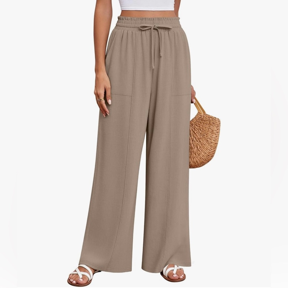Linen Wide Leg Pants, High Waist Flowy Palazzo Pants with Pockets
